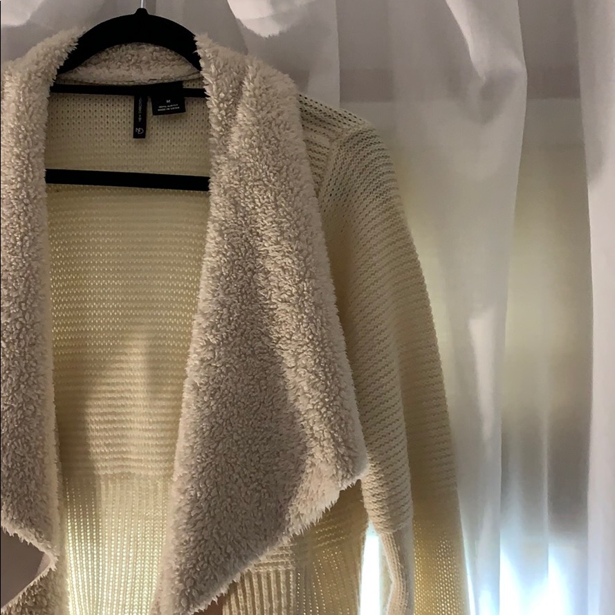New Directions Cream Sweater With Faux Fur Detail